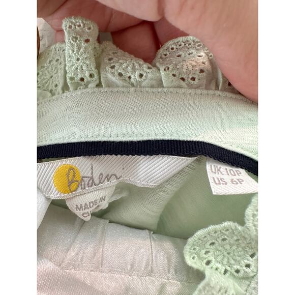 BODEN Petite Light Green Lace Trim Button Blouse Long Sleeve Cotton NWT | Size 6 - Picture 5 of 8